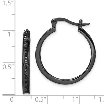 Sterling Silver Black Rhodium-Plated Cz Round Hoop Earrings