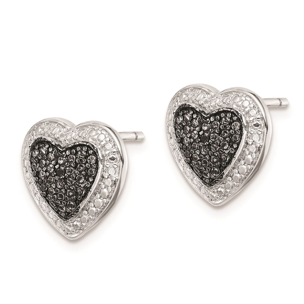 Sterling Silver Black Rhodium Plated Cz Heart Post Earrings