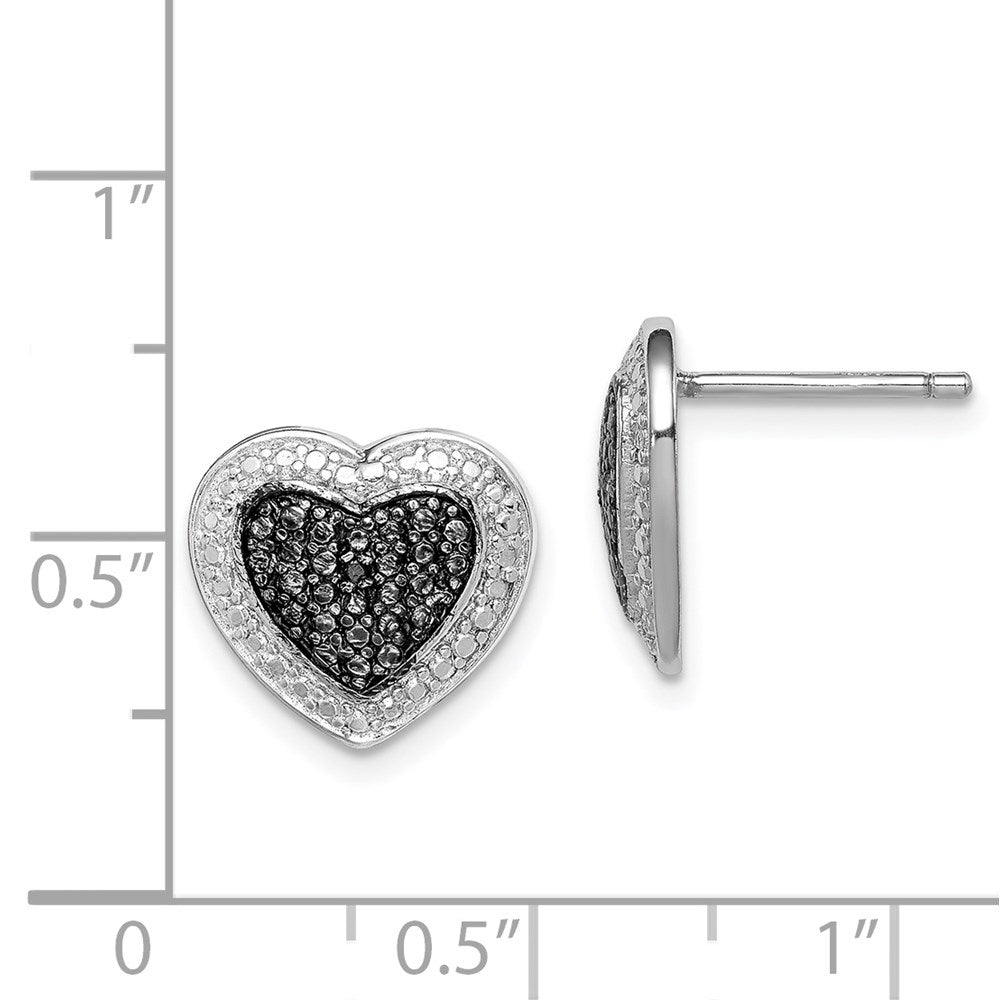 Sterling Silver Black Rhodium Plated Cz Heart Post Earrings