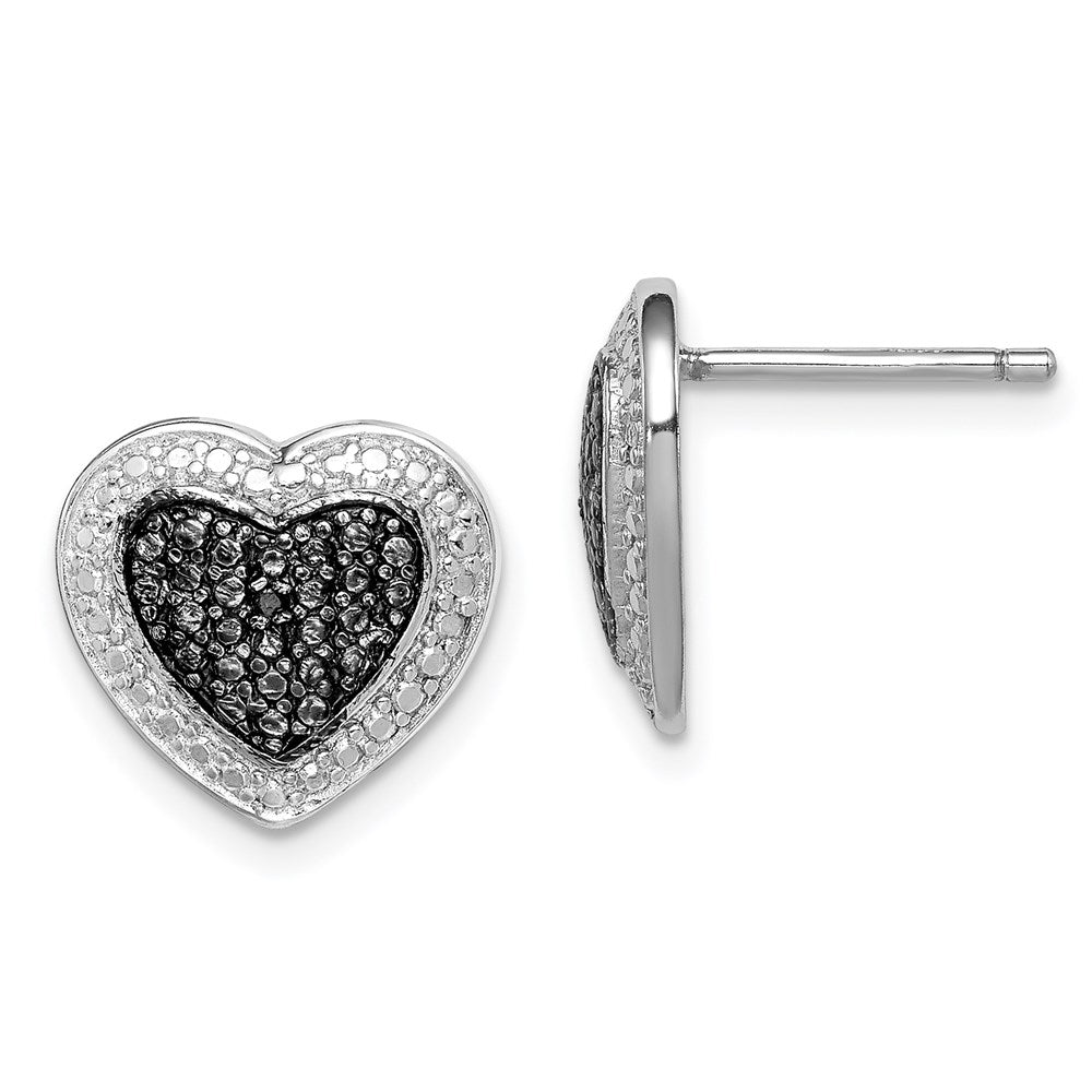 Sterling Silver Black Rhodium Plated Cz Heart Post Earrings
