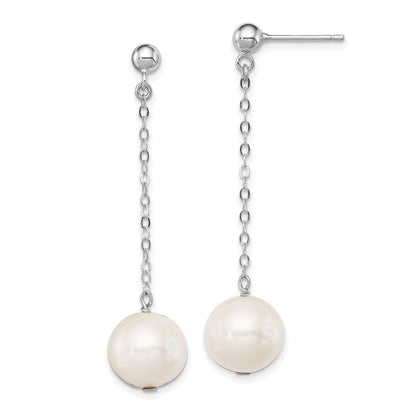 Sterling Silver Rhodium-Plated 10-11mm Fwc Pearl Dangle Post Earrings