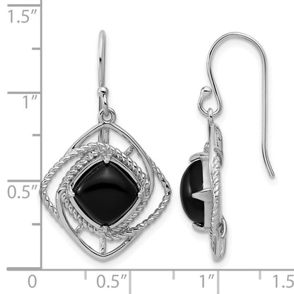Sterling Silver Rhodium-Plated Polished & Twisted Onyx Dangle Earrings