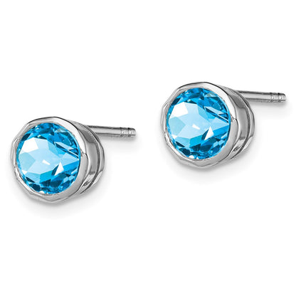Sterling Silver Rhodium-Plated Blue Topaz Circle Stud Earrings