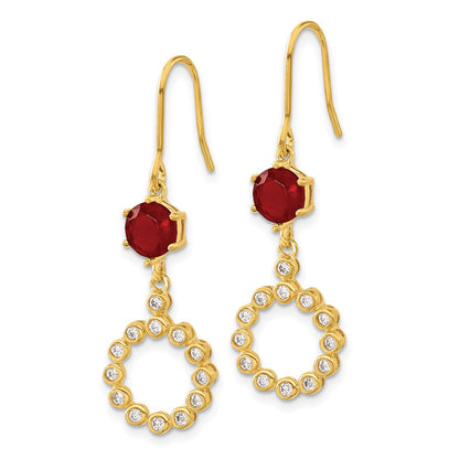 Sterling Silver & Gold-Plated Cz Red Glass Circle Dangle Earrings