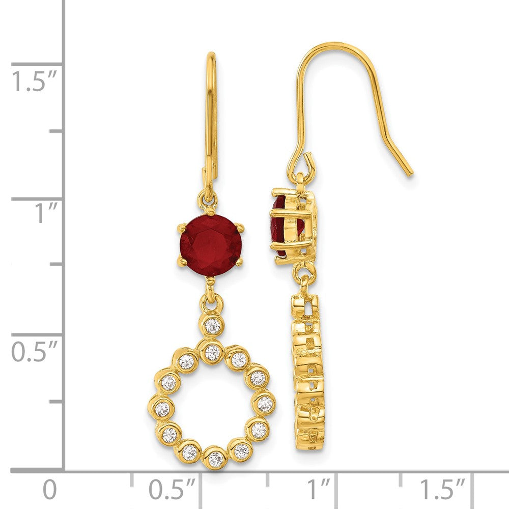 Sterling Silver & Gold-Plated Cz Red Glass Circle Dangle Earrings