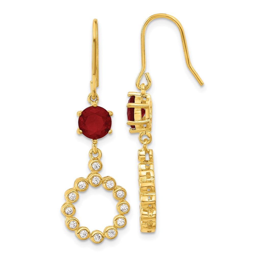 Sterling Silver & Gold-Plated Cz Red Glass Circle Dangle Earrings
