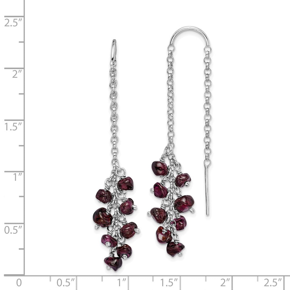 Sterling Silver Rhodium-Plated Garnet Cluster Dangle Earrings