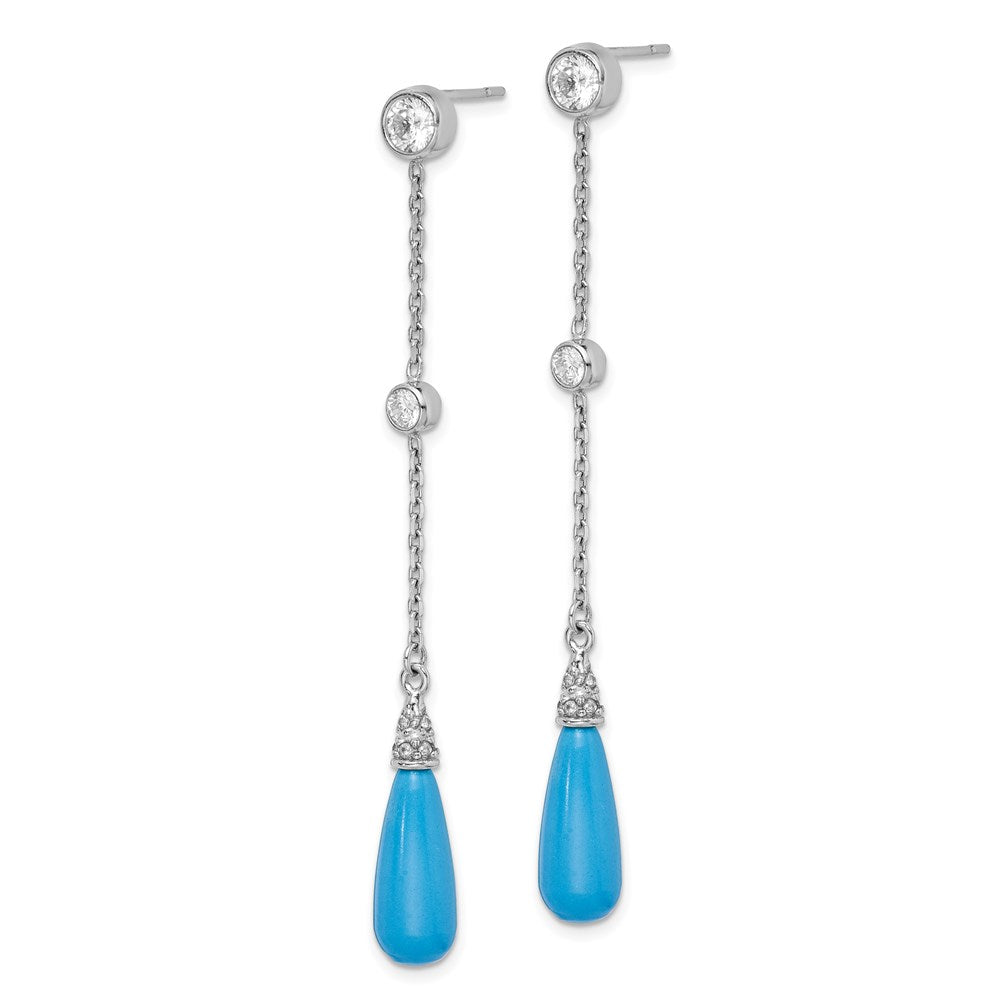 Sterling Silver Rhodium-Plated Turquoise And Cz Post Dangle Earrings