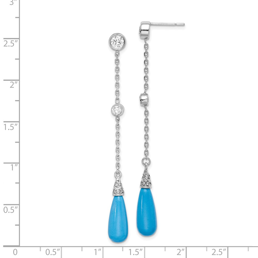 Sterling Silver Rhodium-Plated Turquoise And Cz Post Dangle Earrings