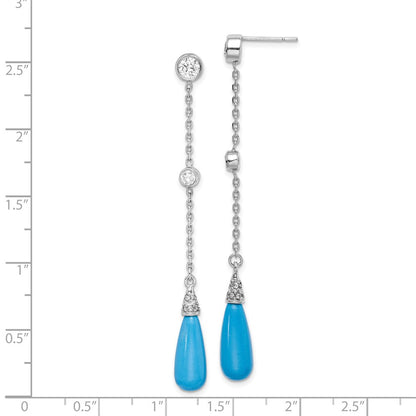 Sterling Silver Rhodium-Plated Turquoise And Cz Post Dangle Earrings