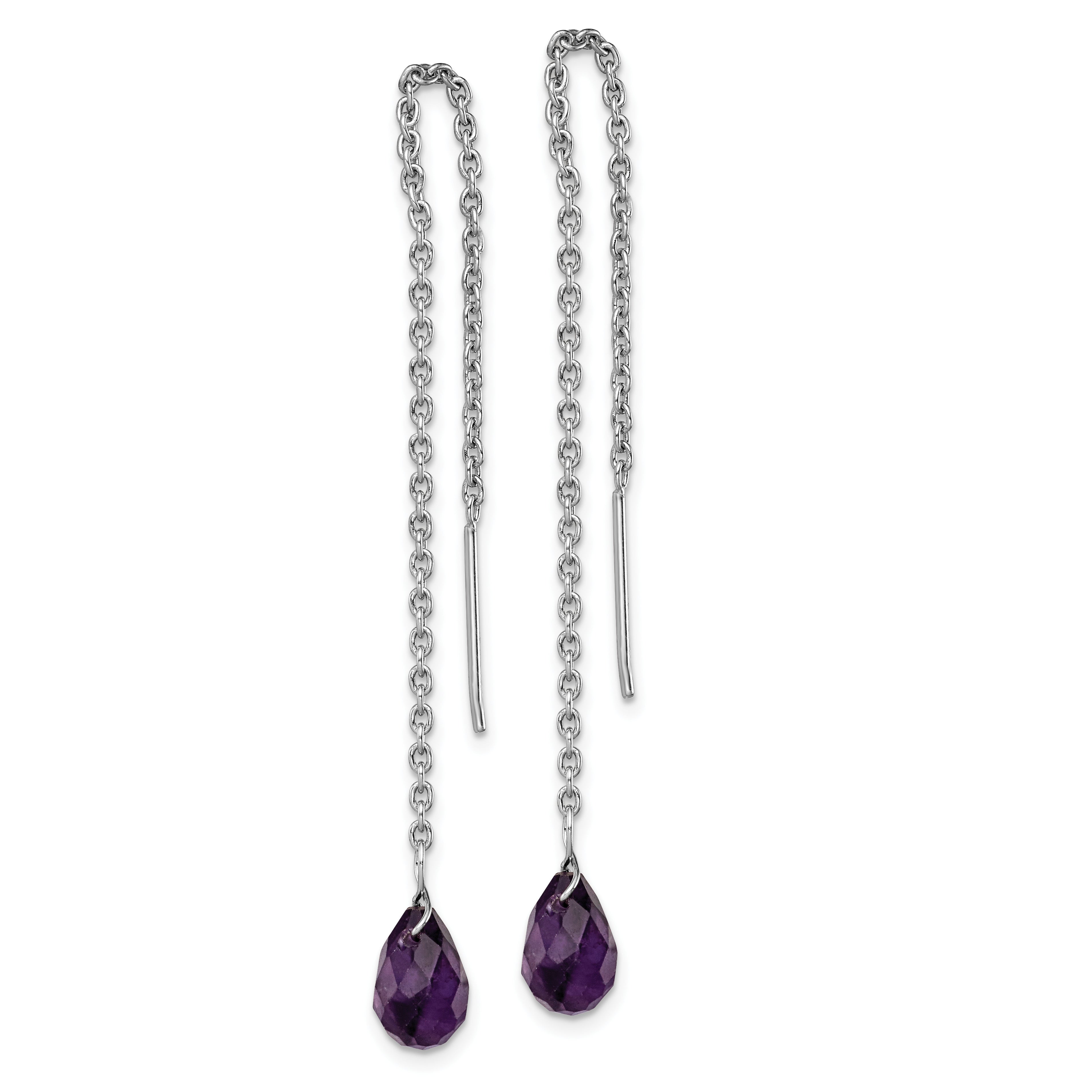 Sterling Silver Rhodium-Plated Amethyst Bead Dangle Earrings