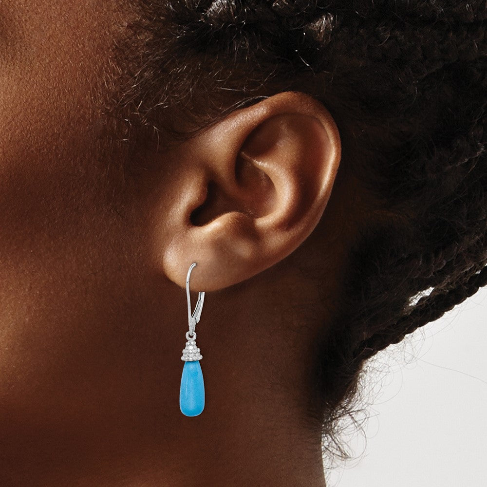 Sterling Silver Rhodium-Plated Turquoise Stone Dangle Earrings