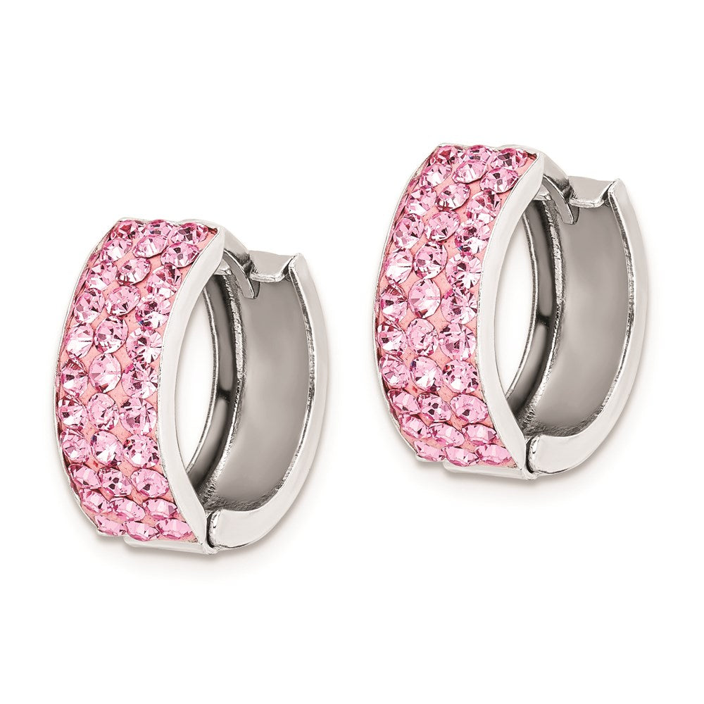 Sterling Silver Rh-Plated Pink Preciosa Crystal Hinged Hoop Earrings