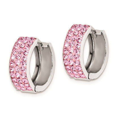 Sterling Silver Rh-Plated Pink Preciosa Crystal Hinged Hoop Earrings