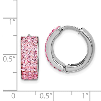 Sterling Silver Rh-Plated Pink Preciosa Crystal Hinged Hoop Earrings