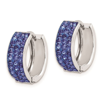 Sterling Silver Rh-Plated Blue Preciosa Crystal Hinged Hoop Earrings