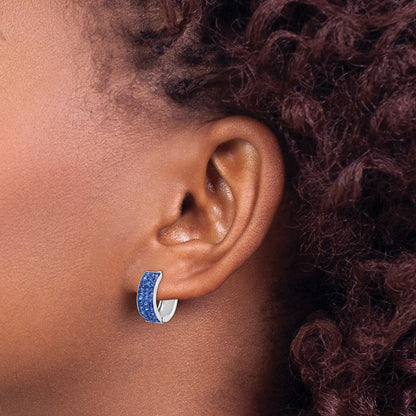 Sterling Silver Rh-Plated Blue Preciosa Crystal Hinged Hoop Earrings