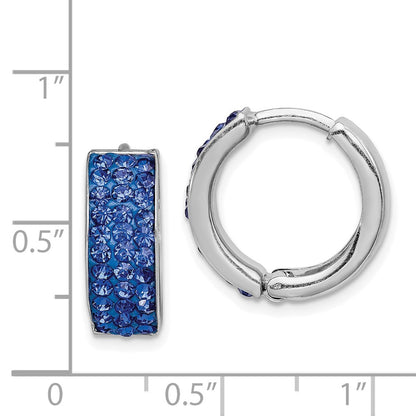 Sterling Silver Rh-Plated Blue Preciosa Crystal Hinged Hoop Earrings