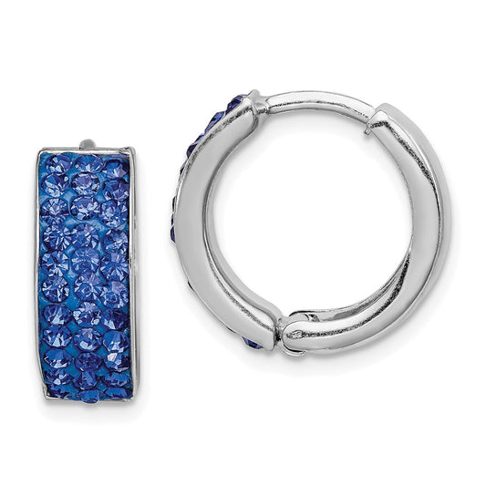 Sterling Silver Rh-Plated Blue Preciosa Crystal Hinged Hoop Earrings