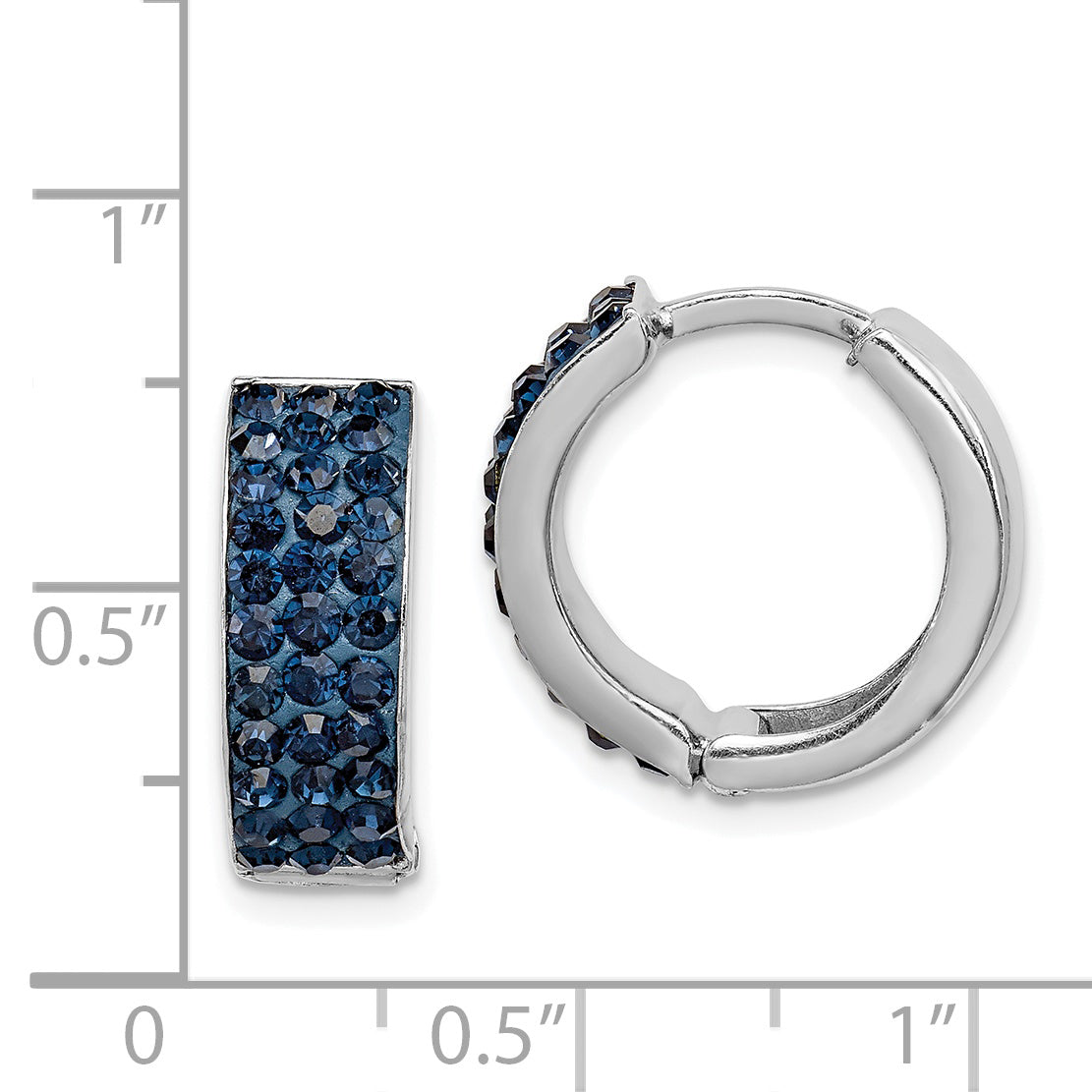 Sterling Silver Rh-Plated Navy Preciosa Crystal Hinged Hoop Earrings