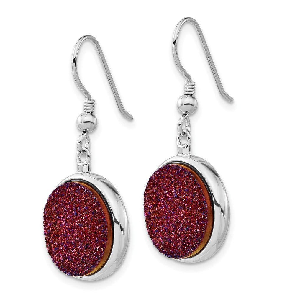 Sterling Silver And Purple Druzy Circle Shepherd Hook Dangle Earrings