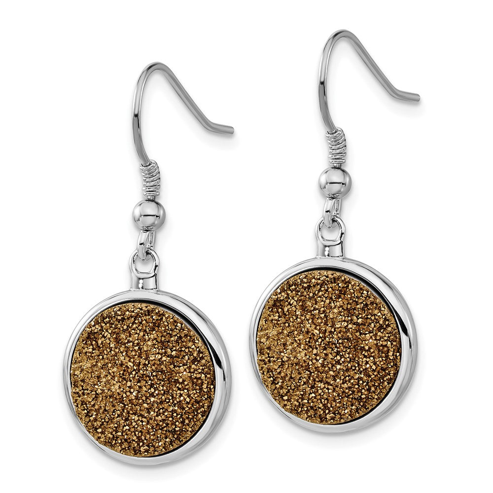 Sterling Silver And Yellow Druzy Circle Shepherd Hook Dangle Earrings