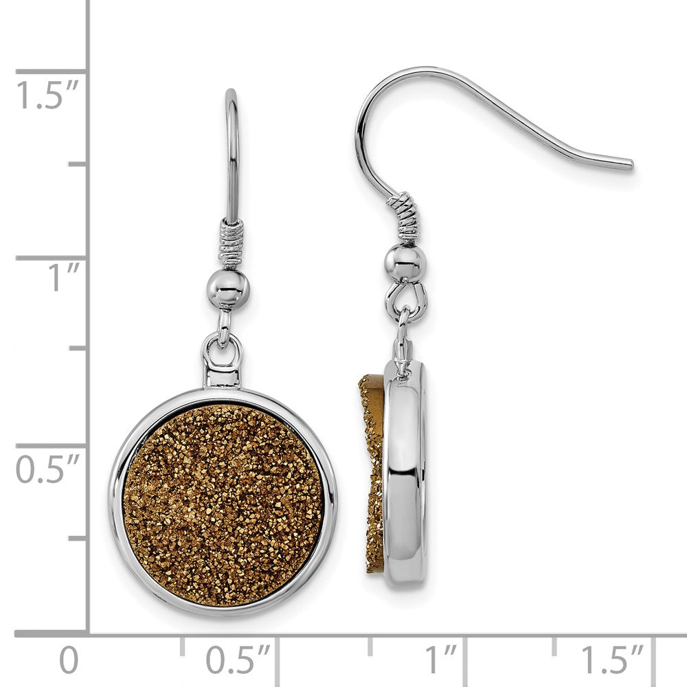 Sterling Silver And Yellow Druzy Circle Shepherd Hook Dangle Earrings