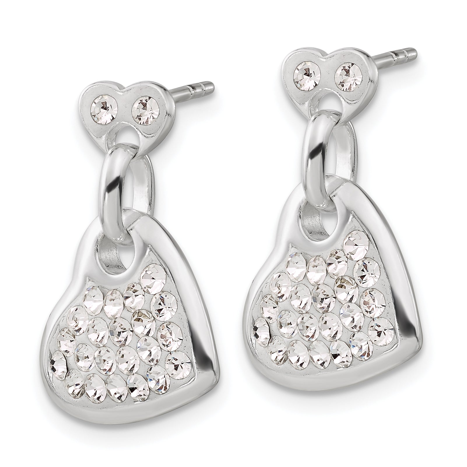 Sterling Silver Stellux Crystal Heart Post Dangle Earrings