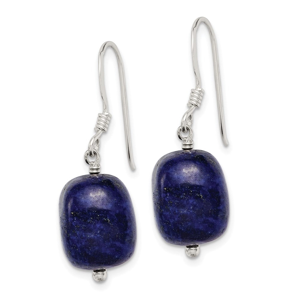 Sterling Silver Polished Blue Sodalite Cube Dangle Earrings