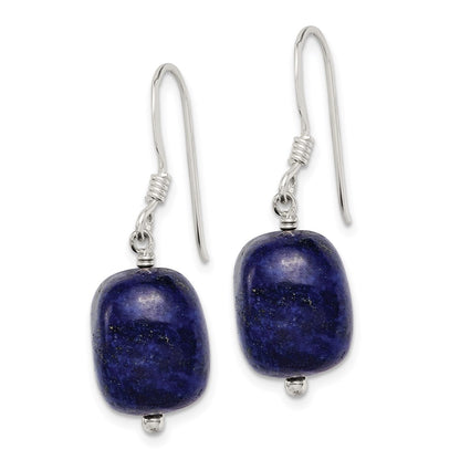 Sterling Silver Polished Blue Sodalite Cube Dangle Earrings