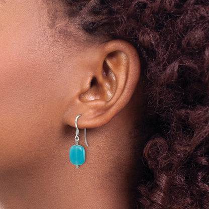 Sterling Silver Polished Aquamarine-Color Glass Dangle Earrings