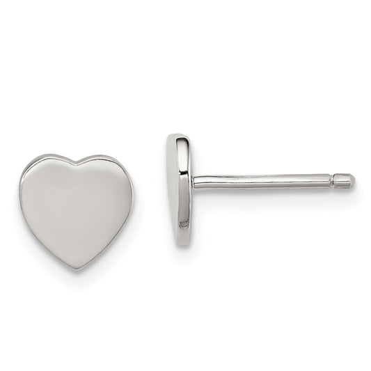 Sterling Silver Rhodium-Plated Polished Heart Children'S Post Earrings