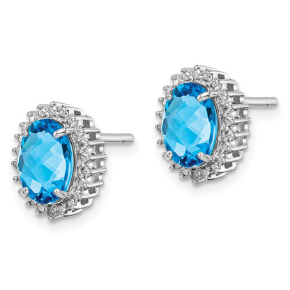Sterling Silver Rhodium-Plated Blue Topaz And Diamond Earrings