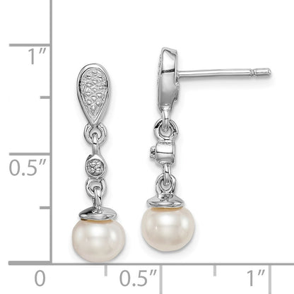 Sterling Silver Rhodium Plated Diamond & Fw Cultured Pearl Earrings