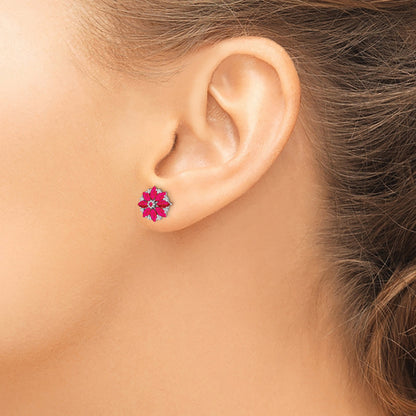 Sterling Silver Rhodium-Plated Diamond & Ruby Earrings