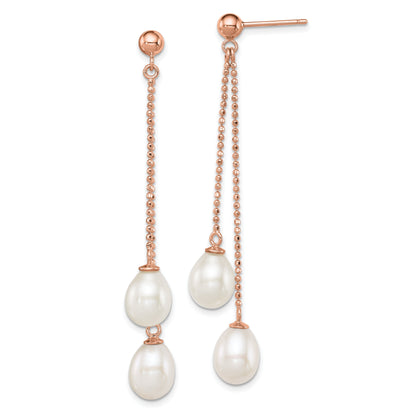 Sterling Silver Rose-Tone 7-8mm White Teardrop Fwc Pearl Dangle Earrings