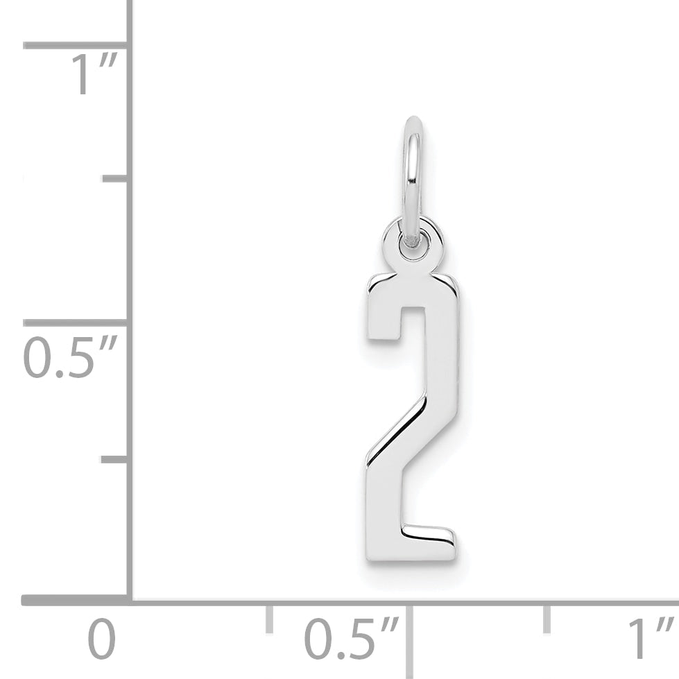 Sterling Silver Silver/Rhodium-Plated Elongated Polished Number 2 Charm