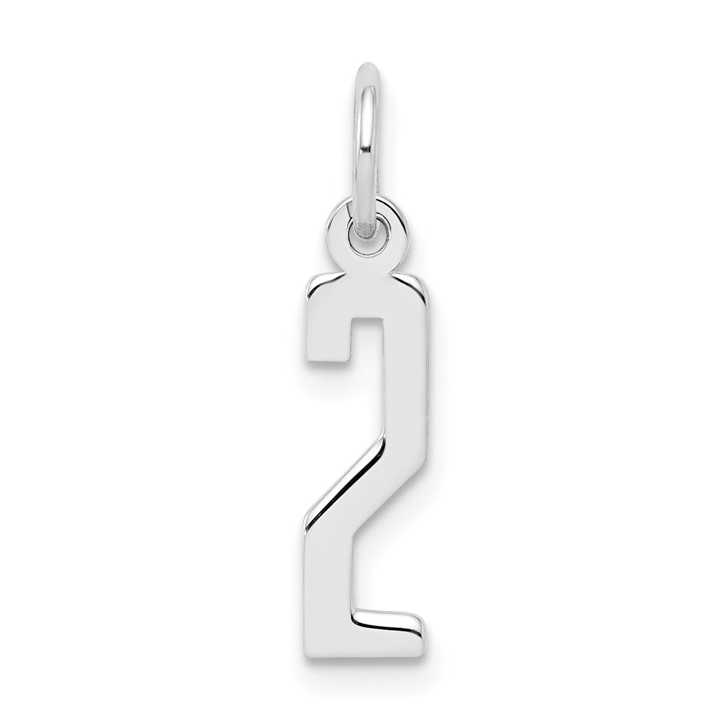 Sterling Silver Silver/Rhodium-Plated Elongated Polished Number 2 Charm