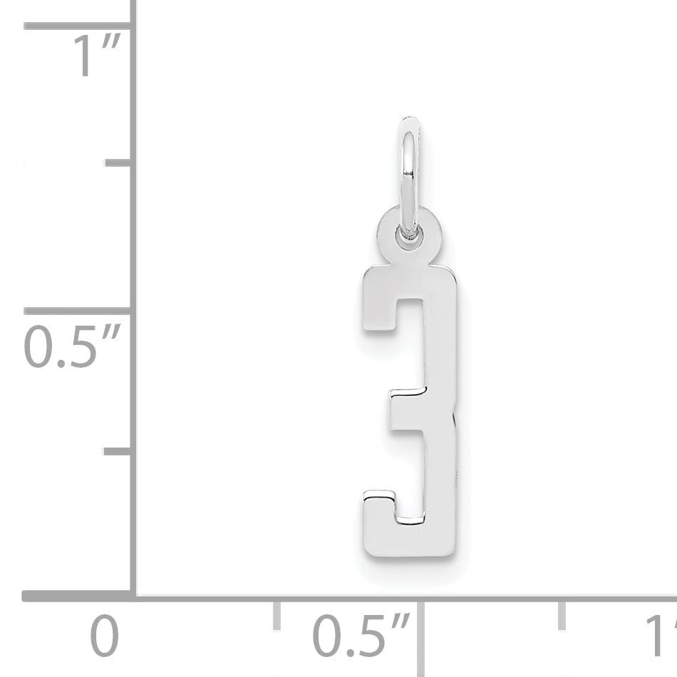 Sterling Silver Silver/Rhodium-Plated Elongated Polished Number 3 Charm
