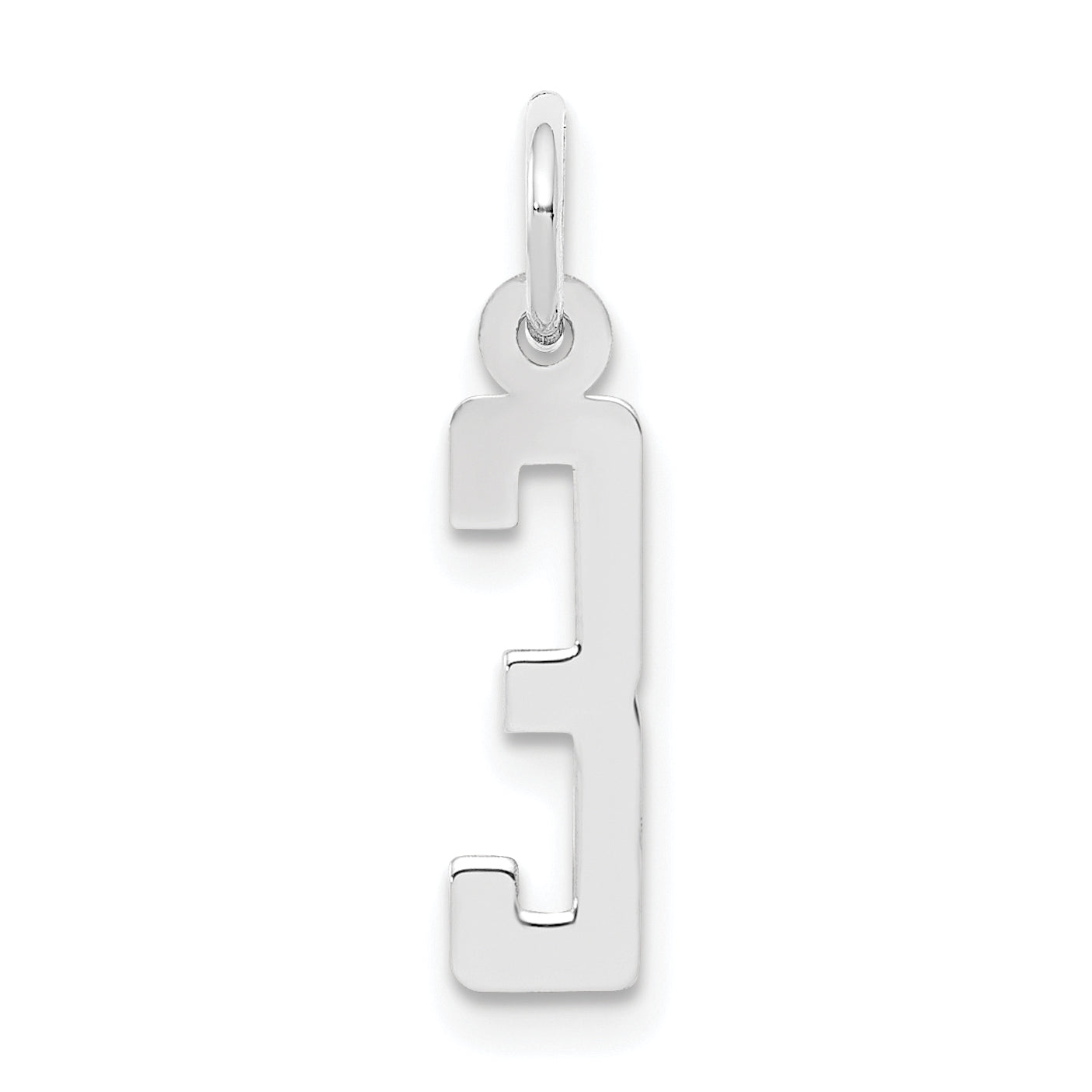 Sterling Silver Silver/Rhodium-Plated Elongated Polished Number 3 Charm