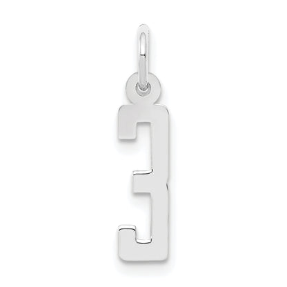 Sterling Silver Silver/Rhodium-Plated Elongated Polished Number 3 Charm