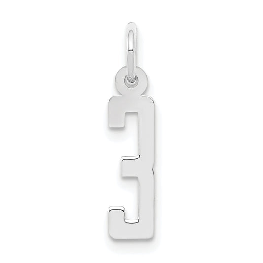 Sterling Silver Silver/Rhodium-Plated Elongated Polished Number 3 Charm
