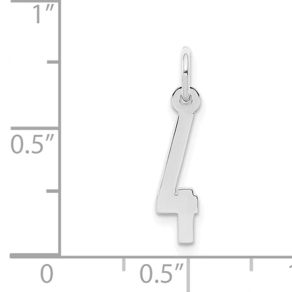 Sterling Silver Silver/Rhodium-Plated Elongated Polished Number 4 Charm