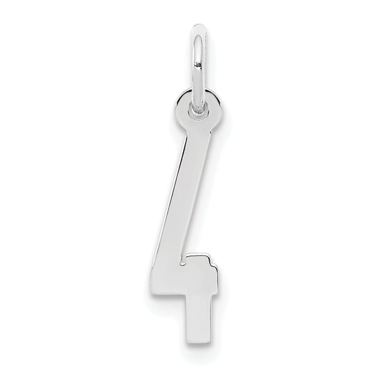 Sterling Silver Silver/Rhodium-Plated Elongated Polished Number 4 Charm