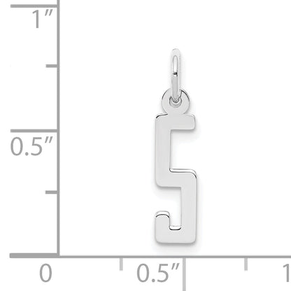 Sterling Silver Silver/Rhodium-Plated Elongated Polished Number 5 Charm