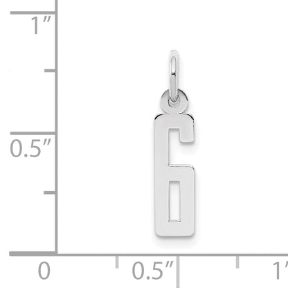 Sterling Silver Silver/Rhodium-Plated Elongated Polished Number 6 Charm