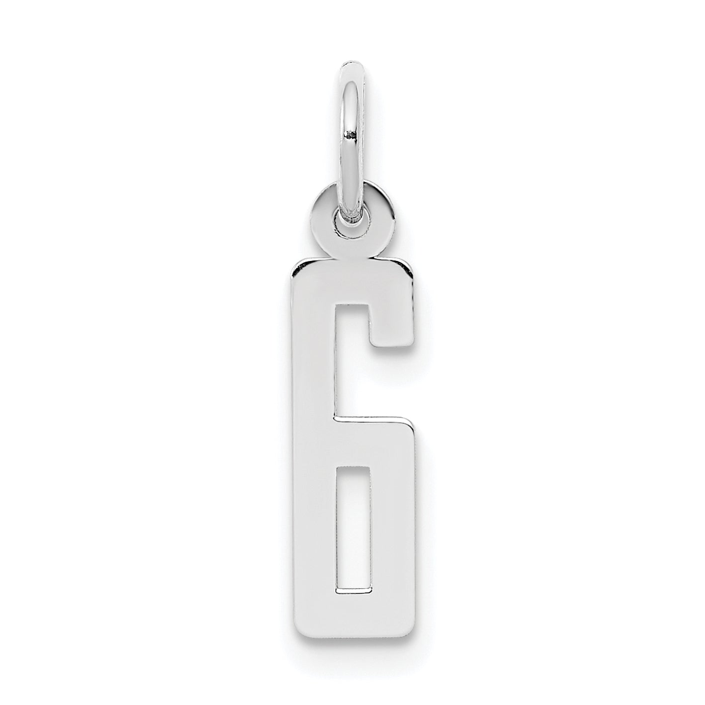 Sterling Silver Silver/Rhodium-Plated Elongated Polished Number 6 Charm