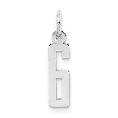 Sterling Silver Silver/Rhodium-Plated Elongated Polished Number 6 Charm