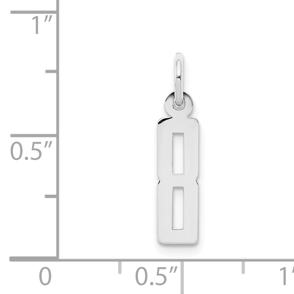 Sterling Silver Silver/Rhodium-Plated Elongated Polished Number 8 Charm
