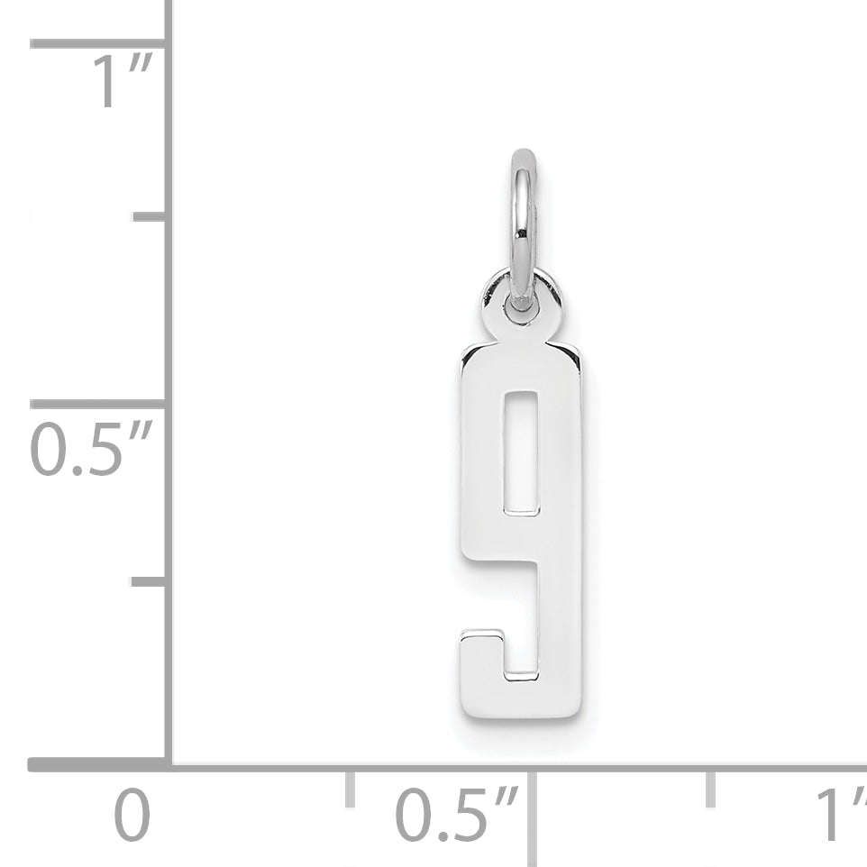 Sterling Silver Silver/Rhodium-Plated Elongated Polished Number 9 Charm